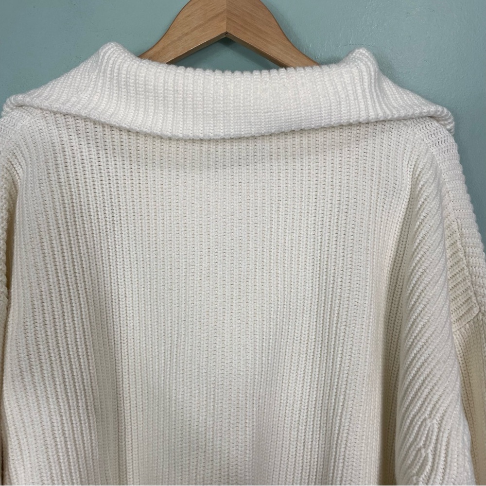 La Ligne Jacques Ribbed Cotton Sweater In Cream Women Sz XL Cotton Half Zip - Picture 11 of 12